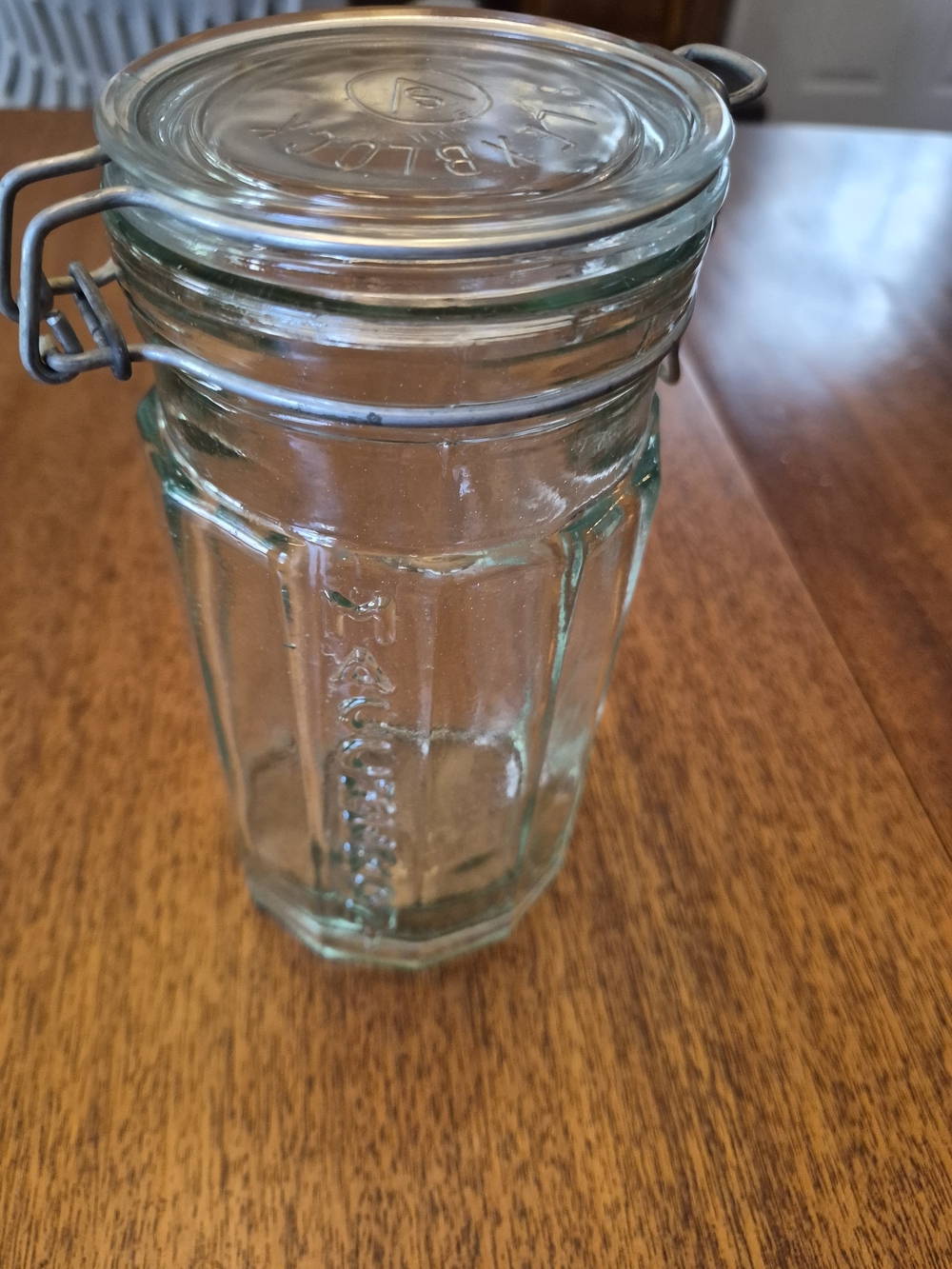 Vintage Clear Maccheroni Glass Food Storage Jar with Clamp Lid Made In Italy